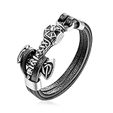 HAQUIL Viking Bracelet for Men - Viking Mjolnir Thor's Hammer Pendant - Black PU Leather (AD)