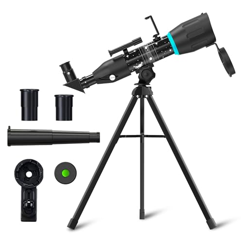 Image of Sounce StellarScope Astronomical Land and Sky Refractor Telescope with 96x Zoom, Fully Multi Coated Glass Optics, Alt Az Mount, Beginners to Explore Moon, Planets, Stars and Deep Sky Objects (Black)