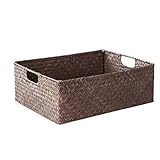 バスケット 雑貨かご カゴ 収納 収納ケース 衣装ケース 押入れ 収納 キッチン収納 収納バスケット 収納かご 小物入れ 小物収納 ラタンバスケット 天然素材 手編み おしゃれ スナック菓子 お菓子収納 取っ手付き 大容量 整理箱 (ブラウン,M)