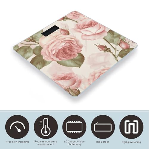 Báscula digital de baño rosa con diseño de rosas miniatura 3