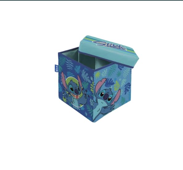 ARDITEX - Cube pliable pour enfants Stitch avec couvercle rembourré et fonction assise - Licence Officielle Disney - 30x30x30 cm - Rangement textile solide et...