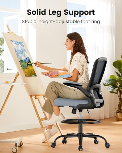Image of ErGear Drafting Chair,Tall Office Chair with Flip-Up Armrests, High Desk Chair Adjustable Height and Adjustable Footrest Ring, Ergonomic Standing Desk Chair with Lumbar Support, Blue,6 Pack