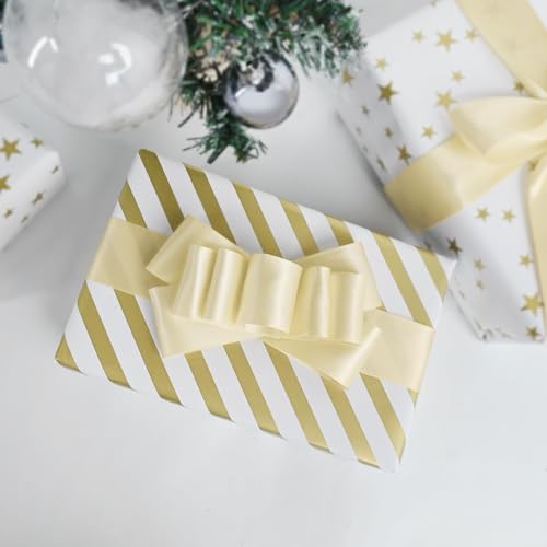 Image of Double Face Cream Satin Ribbon 1-1 /2 inch X 50 Yards Polyester Cream Ribbon for Gift Wrapping Very Suitable for Weddings Party Hair Bow Invitation Decorations and More