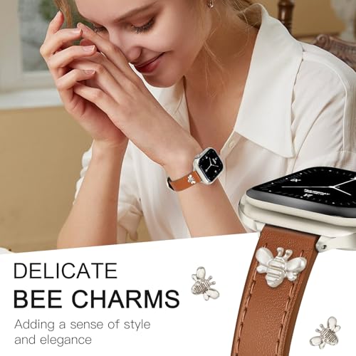 Image of JR.DM Slim Leather Bands Compatible with Apple Watch Band 38mm 40mm 41mm 42mm 44mm 45mm 46mm 49mm, Genuine Leather Band with Charms, Feminine Design for Iwatch Ultra SE Series 11 10 9 8 7 6 5 4 3 2 1