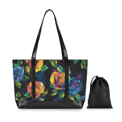KLL Black Vivid Colorful Roses simple briefcase bag with zipper 14 inch bag Large Handbag for ladies with tablet bolsos secret para mujeres2