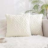 MIULEE Kissenbezug Boho 2er Set Wolle Kissenbezüge Kissenhülle Dekokissen Sofakissen Samtartig Weiche Zierkissen Couchkissen Kurze Plüsch Zierkissenbezug für Wohnzimmer Schlafzimmer 40x40 cm Milchweiß