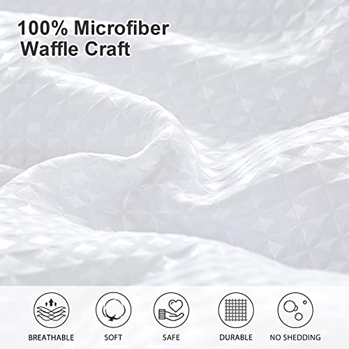 Luxudecor White Waffle Comforter Set Queen Size, Microfiber Comforters Soft And Lightweight, 7 Pieces Waffle Weave Bed In A Bag Comforter Set, Durable And Easy Care Bed Comforter For All Season #TOP3