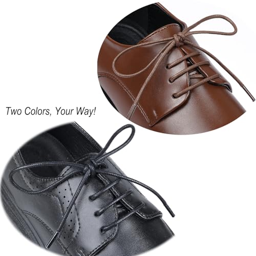 Image of Handshop 3 Pairs Dress Shoe Laces | 3 /32 inch Thin Round Waxed Shoelaces | Polished waxed sheen, tightly woven cotton, secure tie, for oxfords, derbies and chukka boots, 23 inch-63 inch sizes and 15 colors