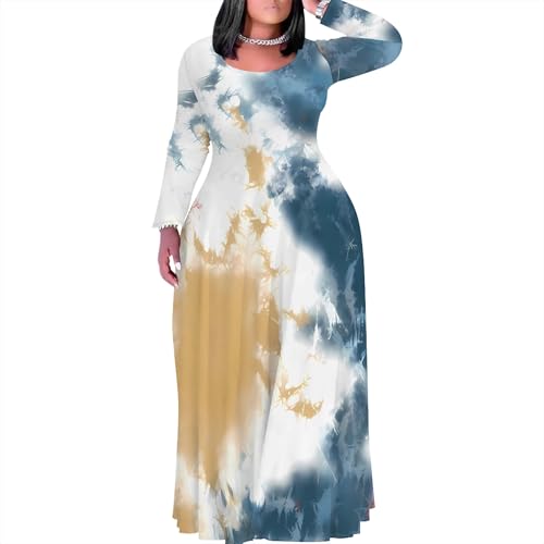 Image of PinkPatty Plus Size Maxi Dresses for Women Long Sleeve Crew Neck Sundress Casual Fall Dress with Pockets