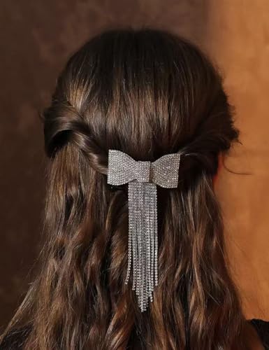 Pinzas para el cabello con moño, con cristales de plata y borlas, accesorios de moda para boda y fiesta miniatura 1