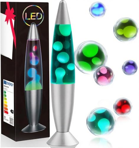 AONESY LED Lavalampen 34cm Farbwechselnde Lavalampe Kinder Weiße Flüssigkeit & Weißes Wachs Lavalampe Kinder Astro für Heimdekoration Schönes Licht
