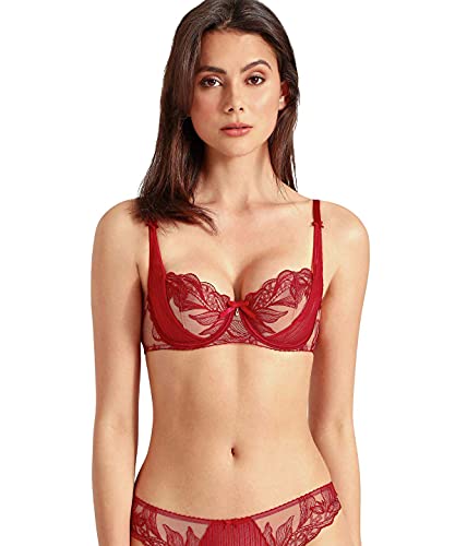 Aubade Women's Fleur De Tattoo Half-Cup Bra, Red (Rouge Ecrin), 32B Aubade Women's Fleur De Tattoo Half-Cup Bra, Red (Rouge Ecrin), 32B