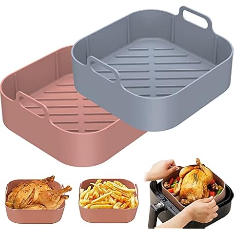 Caffney 2PCS Air Fryer Silicone Pot Square, Reusable Silicone Air Fryer Liners, Non Stick Air Fryer Basket, BPA Free Air Fryer Rack Accessories for Air Fryer, Oven, Microwave(Slash) Cover