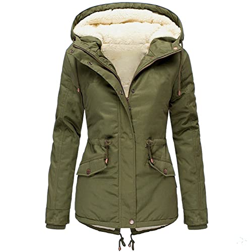 Chaquetones Mujer Invierno, Anoraks con Capucha Invierno Acolchado Invierno Larga Gabardina Bolsillos Tallas Grandes Chaqueta Casacos Verde Militar Forro Cálido Parka Abrigo Entretiempo Acolchado