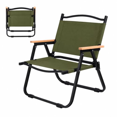 Image of STAR WORK Portable Foldable Chair Outdoor Furniture Compact Chair Aluminum with Armrests for Travel Camping, Fishing Picnic, Ultralight Low Beach Concert Camping Folding Chair (Green, Medium)