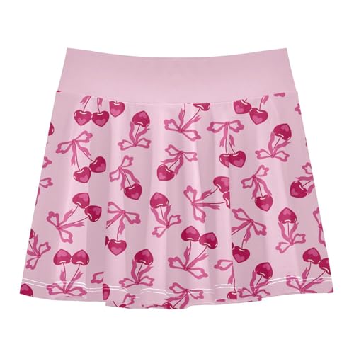 Girls Skorts High Waist Athletic Skirts with Shorts Ribbon Cherry Stretchy Teens Performance Tennis