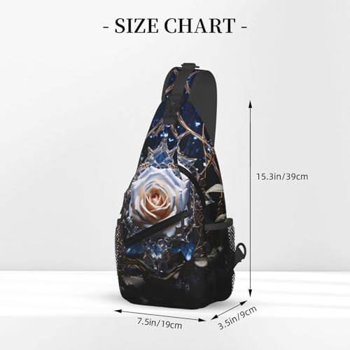 Crystal White Rose Patterned multifunctional crossbody chest bag, suitable for casual hiking, unisex, convenient travel backpack2