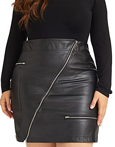 PYL Women’s Plus Size Zipper PU Faux Leather Skirt Short High Waist Mini Bodycon2
