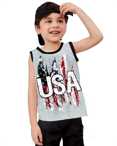 Image of 4th of July Tank for Boy Girl American Flag Shirts Kids Patriotic Outfit Independence Day Sleeveless Tops 2-7T
