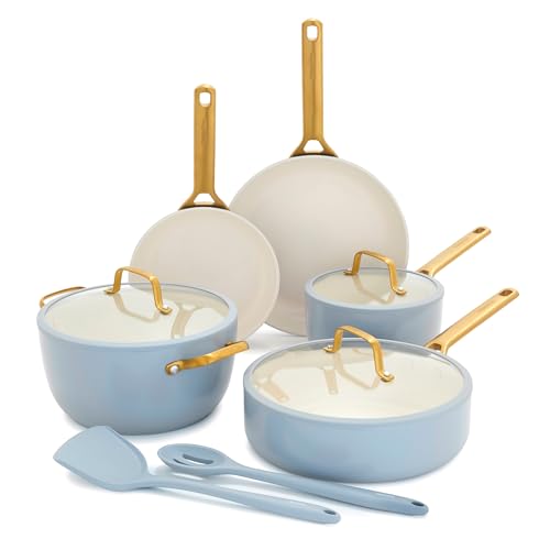 GreenPan Nonstick Reserve Pro 10 Piece Cookware Set, NSF Certified Ceramic, Hard Anodized PFAS-Free Pots & Pans Set with Lids, Stainless Steel Handles, Oven & Dishwasher Safe, Glacier Blue