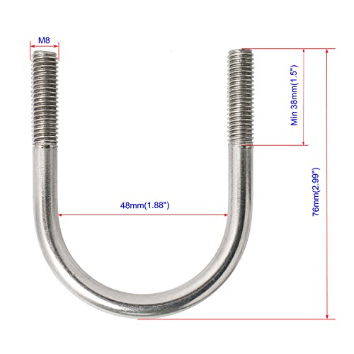 Image of Round U-Bolts 1.89 inch(48mm) Inner Width M8 Thread 304 Stainless Steel Silver with Plates Nuts Flat Washers for Car /RV /Trailer Bumper, 2Pcs