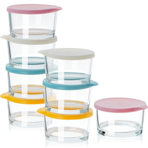 beroca Small Prep Bowl with Lid, 7 oz Mini Glass Bowls for Spices Seasonings, 3.4x2 in Glass Containers with Lid, Set of 8