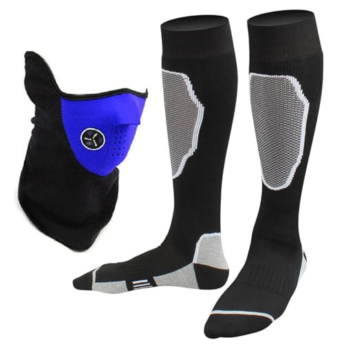 Kiuiom Calcetines Snowboard Esquí,Calcetines de Compresión Esquí,Termicos Hombre Invierno con Máscara de Deportes de Invierno Térmicos Transpirables Hasta