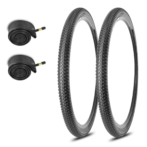 2個26x1.95, 27.5x2.1, 29x2.25/み 自転車タイヤインチ チューブ・リムーバー付き パンク防止マウンテンバイク用 MTB ハイブリッド シティ クルーザー対応 60TPI 耐久性交換タイヤ (A, 26x1.95)