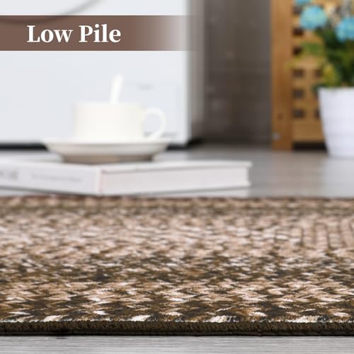 GAOMON Entryway Rug 3x5 Non Slip Washable Rug Braided Print Low Pile Floor Cover Indoor Soft Kitchen Mat Ultra-Thin Non-Shedding Farmhouse Floor Mat for Bedroom Laundry Under Table Office Dorm Brown