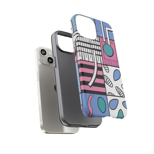 Coque iPhone 14 rose géométrique rigide mate anti-rayures