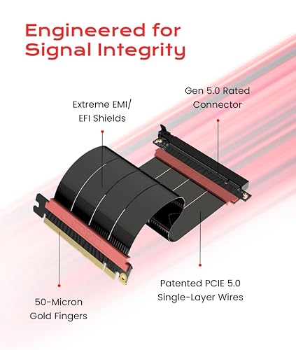Image of LINKUP PCIE 5.0 Riser Cable | for Vertical GPU Mount | Straight | Graphics Card GPU Ready | Usable with PCIe 4.0 & RX9070 / RTX5090 | 20cm (Total Length: 24cm)