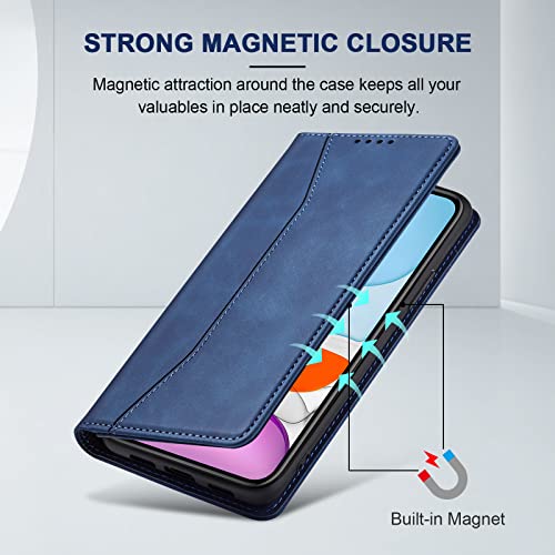Image of Jasonyu Flip Wallet Case for iPhone 11,Leather Magnetic Folio Cover with Card Holder,Kickstand - TPU Shockproof Durable Protective Phone Case,Blue