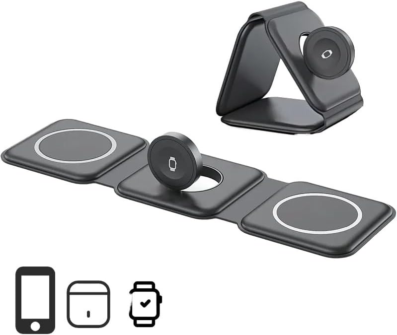 Miniatura 3 de Cargador inalámbrico aprobado por Apple para iPhone, estación de carga 3 en 1 para múltiples dispositivos Apple, cargador de viaje magnético