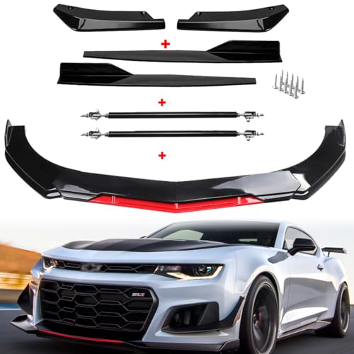 Gloss Black Bumper Lip Spoiler Splitter Fit for 1997-2002 2010-2021 Chevy Camaro LS LT1 SS Coupe Convertible Front Rear Body Kit Side Skirt (Red Front Lip)