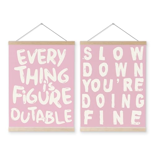 YQDEJ Everything is Figureoutable Inspirational Pink Wall Art Poster Hanger Frame of 2, Pink Positive Affirmations Wall Decor, Motivational Wall Art for Home Office Classroom, 12x16 Inch