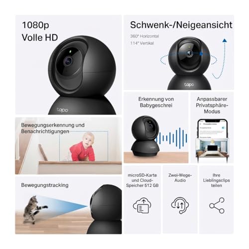 Tapo C201 360° WLAN-Überwachungskamera für Innenräume, 1080P, Nachtsicht, Bewegungserkennung, Zwei-Wege-Audio, kompatibel mit Alexa & Google Assistant, für Babys/Haustiere 2