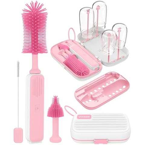 Yasew Electric Baby Bottle Brush Cleaner - Baby Bottle Brush Travel Essential, Safe BPA-Free Silicone, One Button 360° Efficient Cleaning, Long-Lasting 2000 mAh Battery, Storage Box for Travel Outdoor Cover