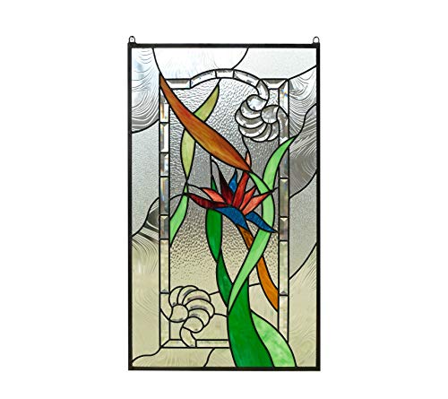 20\"x34\" Stained Glass Window Panel STRELIZIA Reginae, Bird of Paradise