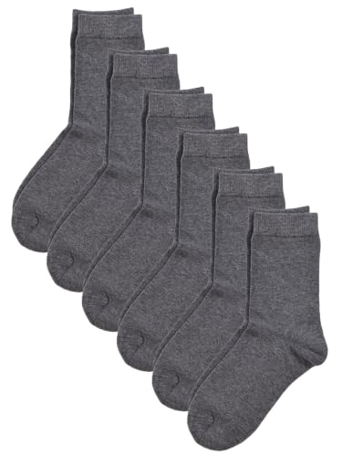 Image of COTTON DAY Unisex Kids Youth Boys Girls Soft Cotton School Crew Dress Socks Seamless Toe Black White Gray Navy 6 Pack