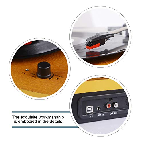 Vinyl Record Player 3-Speed Audio Technica Turntable with Stereo Speakers Supporting Vinyl to MP3 Converter PC Recording, Natrual Wood- Brown