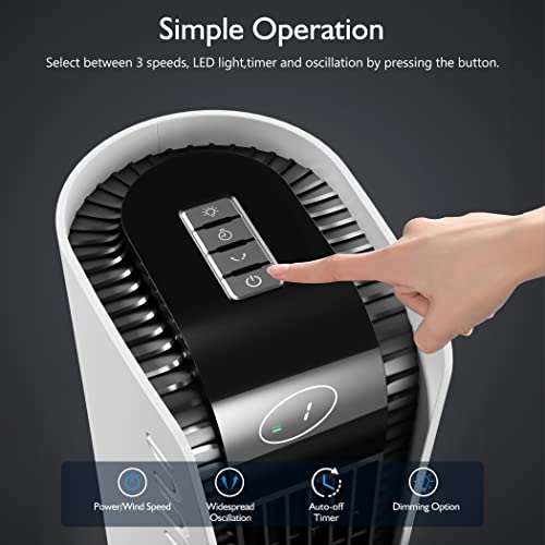 Sismel Tower Desk Fan, 16" Small Usb Tower Fan, 10000Mah Battery Operated Fan, 90° Oscillating Bladeless Fan With 3 Speeds, Quiet Cooling, Timer And Light, For Bedroom Office Patios Desktop #TOP2