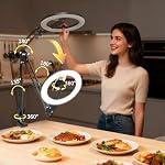 Magnetic Ring Light with Phone Holder for Desk Overhead Camera Mount, Flexible Articulating 5000mAh Circle Lamp Table Tripod, iPhone Stand for Video Recording Cooking Nail, Live Streaming Tiktok