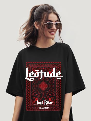 Image of LEOTUDE Womens Oversized Round Neck Cottonblend Half Sleeve T-Shirts (Colour: Multicolor)