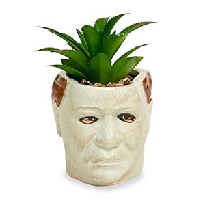 Toynk Halloween Michael Myers 3-Inch Ceramic Mini Planter with Artificial Succulent | Small Flower Pot, Faux Indoor Plant Toynk Halloween Michael Myers 3 Inch Ceramic Mini Planter with Artificial Succulent Small Flower Pot Faux Indoor Plant