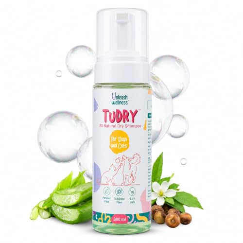 Image of TuDry 300ml | Dry Shampoo for Dogs & Cats | Anti Bacterial, Fungal Care | Lick Safe Hypoallergenic Formula | Removes Dirt & Odor | Dog Shampoo for Itchy Skin | Provides Shiny Coat