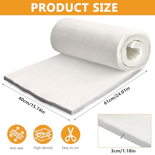 Keramikfasermatte, 61 X 40 X 3 cm Keramikfaser-Isolierdecke, Isolierung Keramikwolle für Pizzaofen und Schmiede, Hochtemperatur Kamin, Holzherd Baffle, Kamin, Ofen