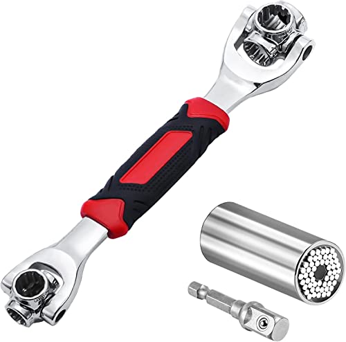 INHEMING Clé à Douille Universel ,48 en 1 Clé à Outils avec Tête Rotative à 360° & Clés Multifonction de Réparation Universels 7-19 mm,pour La Réparation de Maisons et de Voitures(Rouge)