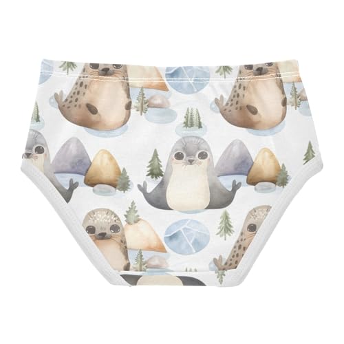 Cute Cartoon Seals Beige Girl Panties Cute Toddler Underwear Floral Cotton Artistic Kids Undies Briefs 2t2