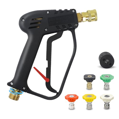 Xynovia Pistolet Haute Pression 4000 PSI, Pistolet de Nettoyage avec 5 Buses M22-14mm et Connecteur Rapide pour Karcher, pour Voiture, Maison, Jardin