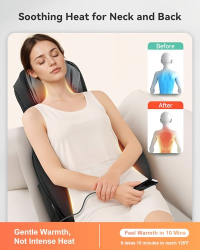 Image of Snailax Shiatsu Neck and Back Massager with Heat, Adjustable-Height Neck Massager Rollers Massage Chiar Pad with Vibration, Chair Seat Massager for Home, Office, Gifts for Men, Women